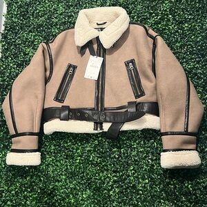 BNWT ZARA WOMAN DOUBLE SIDED SHORT JACKET  WITH BELT Mink | SMALL